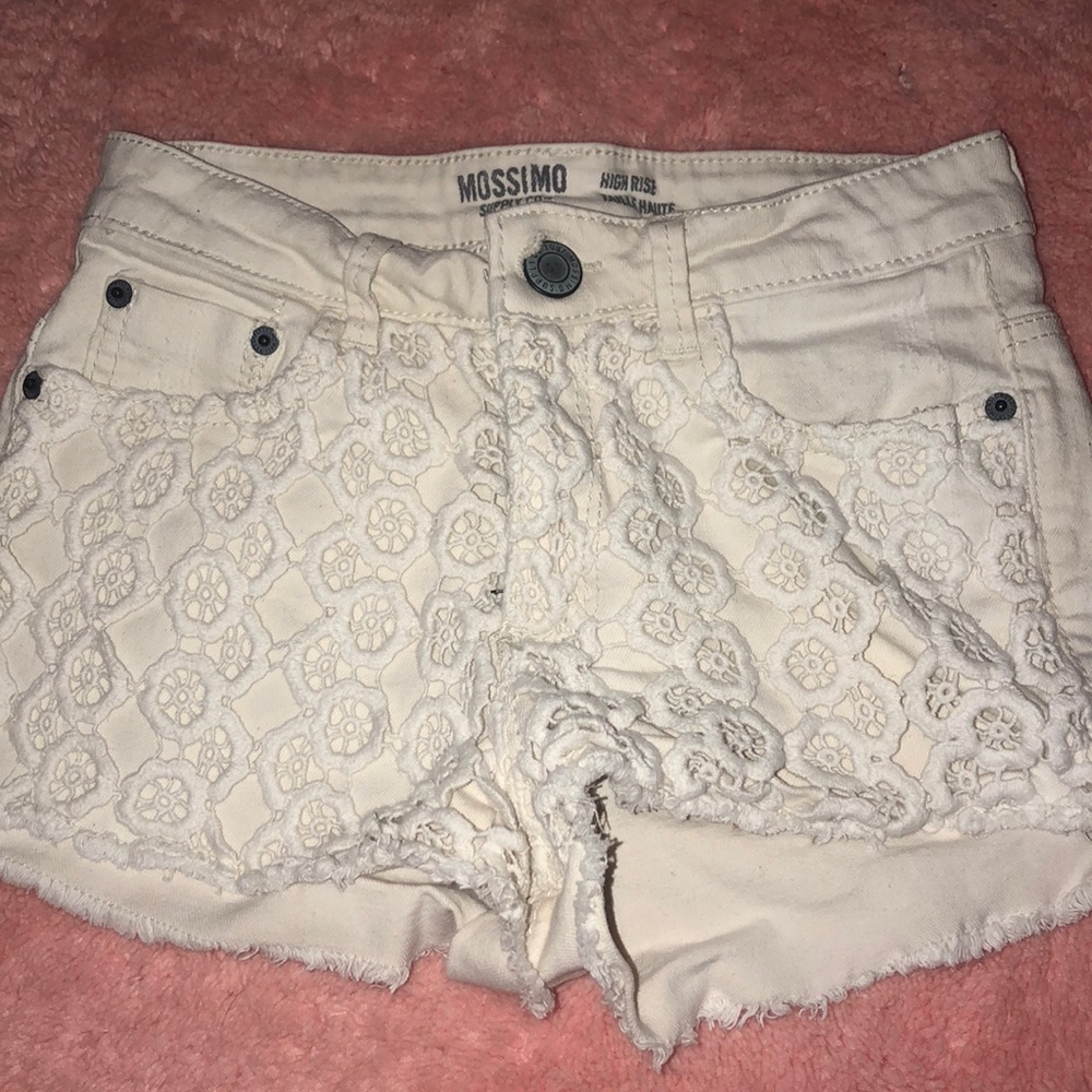 Off white lace denim shorts